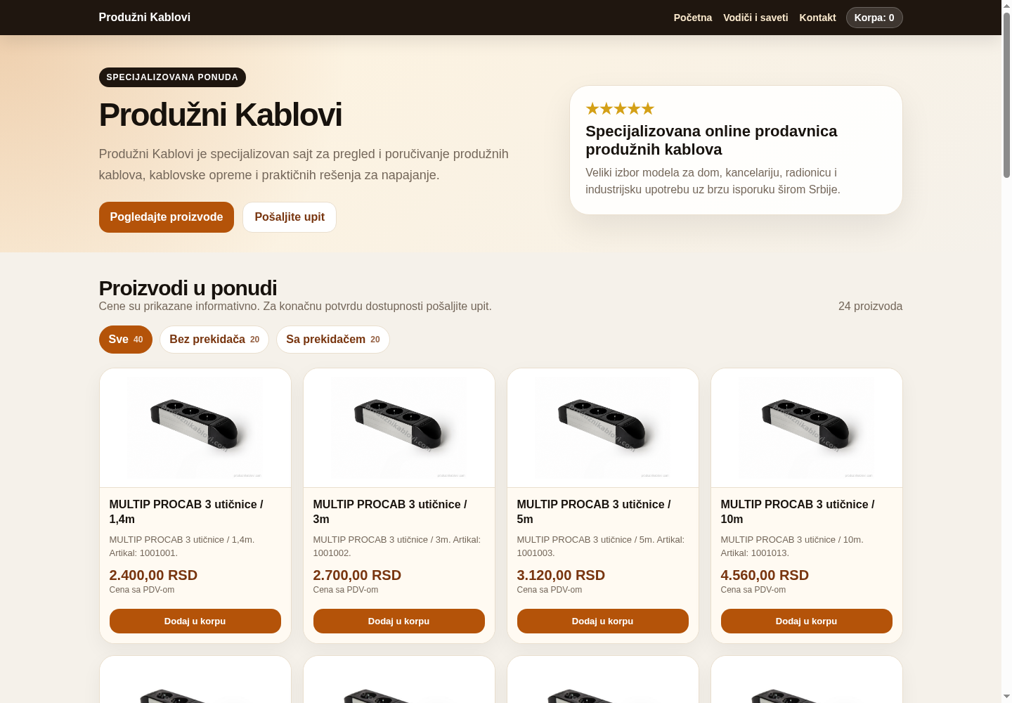 Produžni kablovi online shop sistem